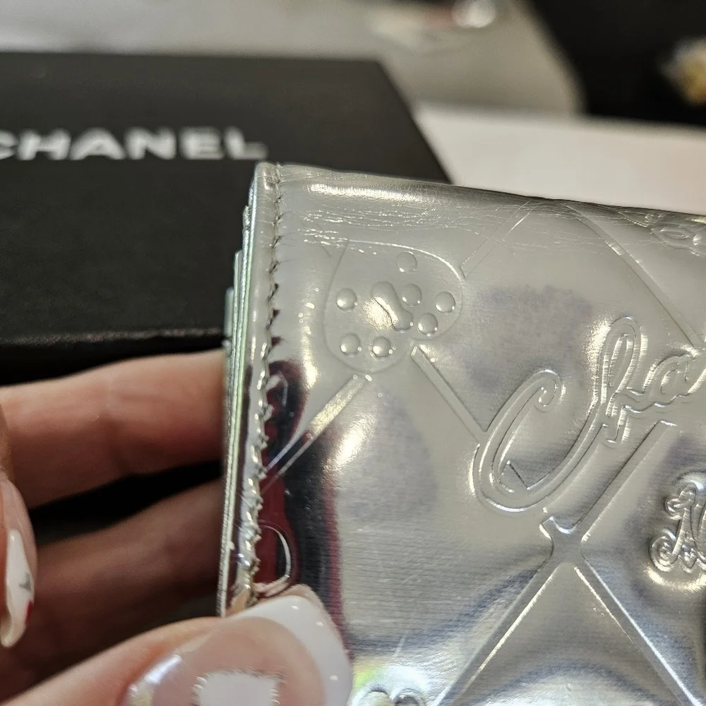 Chanel Vintage precious symbols Compact Silver Quilted Wallet